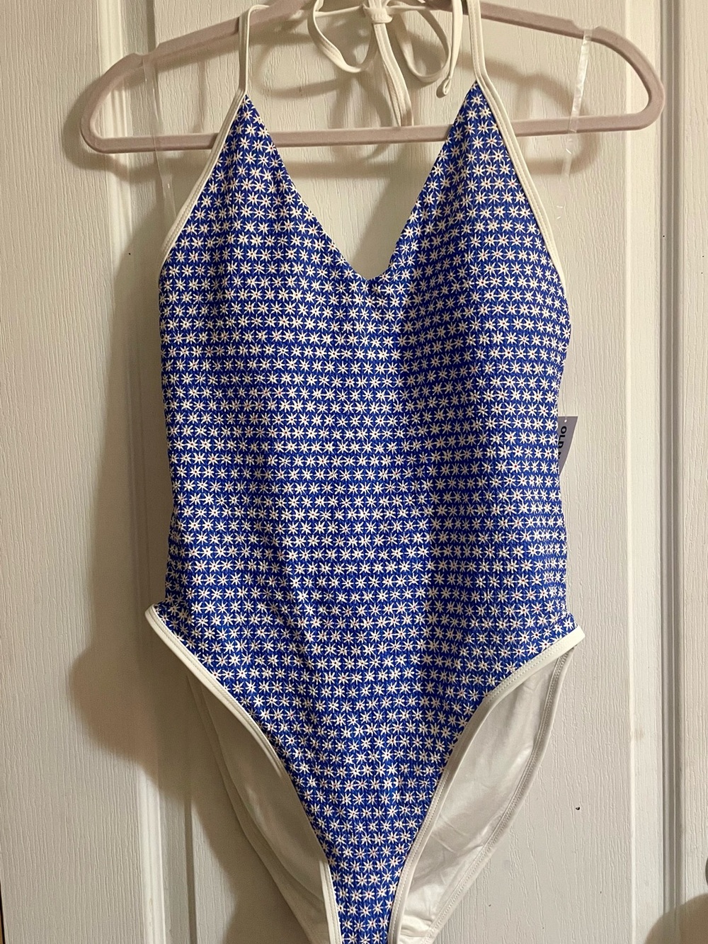 Old Navy Blue and White Star-Print womens' One-Piece Swimsuit, removable pads